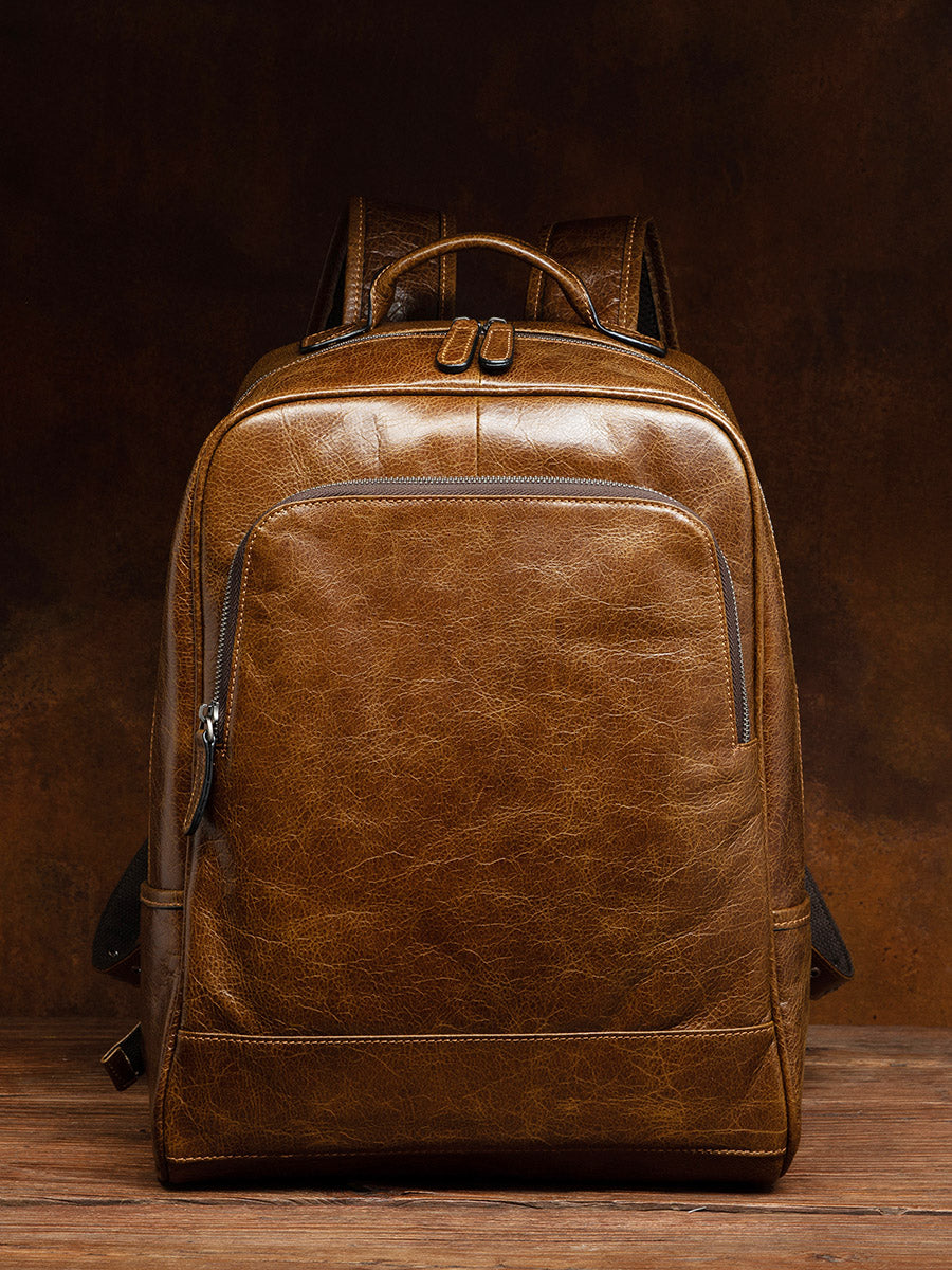 Top leather leisure outdoor travel bag business computer backpack