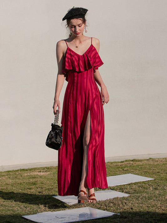 Women's Satin Long Slim Fit Slim Strap Backless Evening Dress