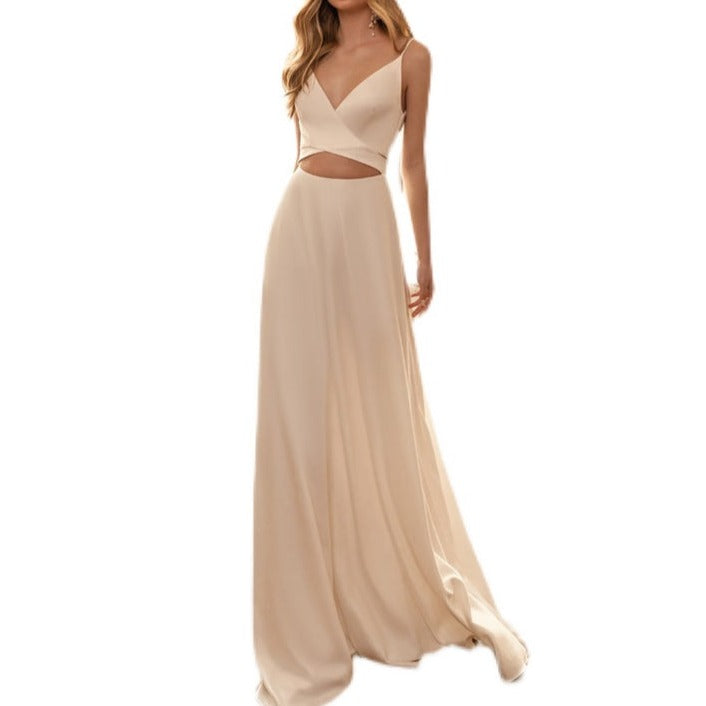 Simple and niche design wedding dress with plain satin waist strap