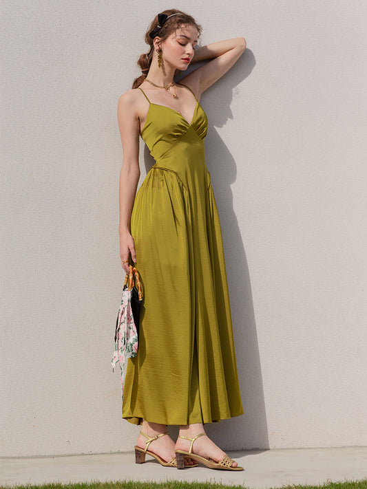 Women's high-end green dress niche satin