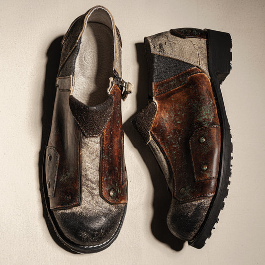 Slip-on handmade retro round toe men's and women's leather shoes