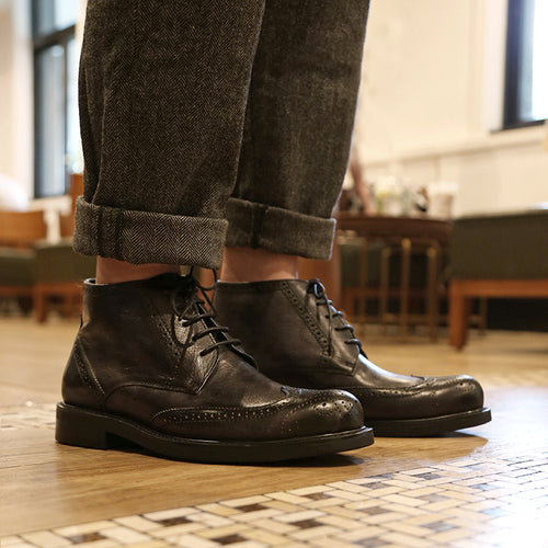 Men's retro round toe handmade breathable martin boots