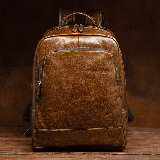 Top leather leisure outdoor travel bag business computer backpack