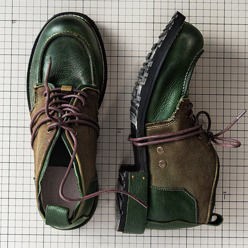 Men's dark green retro leather work shoes