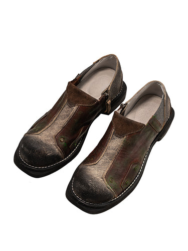 Metal patina retro lace-free men's and women's leather shoes