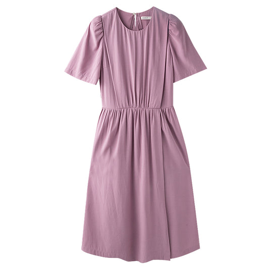 Puff Sleeve Pink Purple Black Design Short Sleeve A Swing Dress