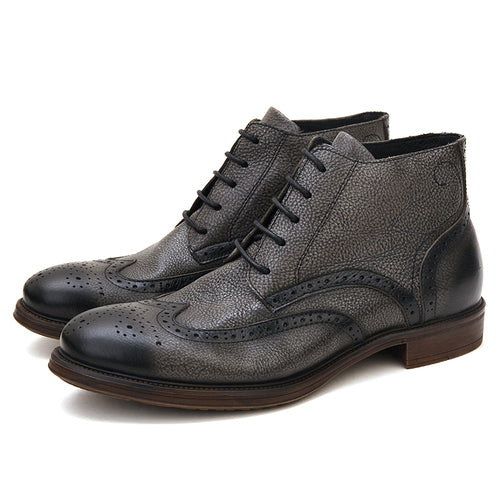 Men's brogue high top casual leather shoes carved martin boots