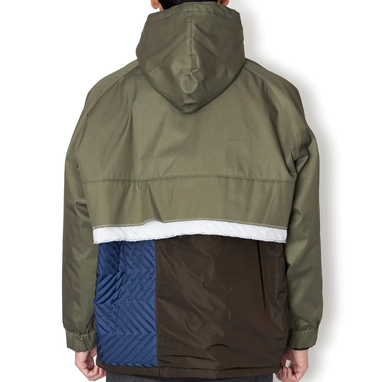 Color Matching Men's Hooded Semi Zipper Silhouette Jacket