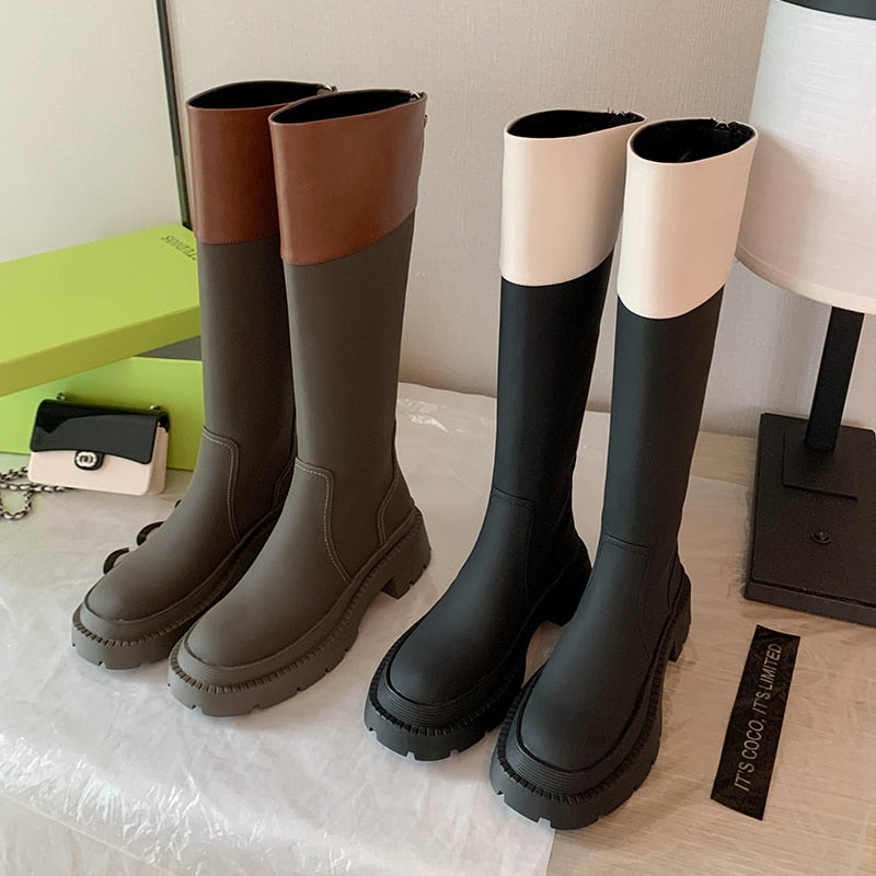 Women knee-high boots Microfiber color matching Knight boots