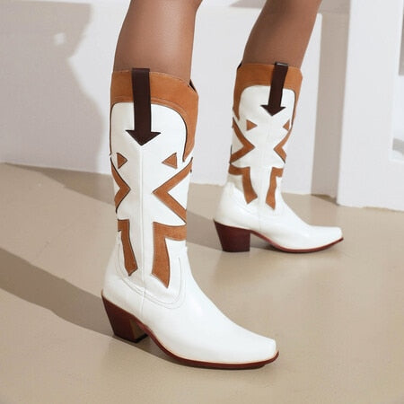 Embroidered Chunky Heel Boots Western Cowboy Boots