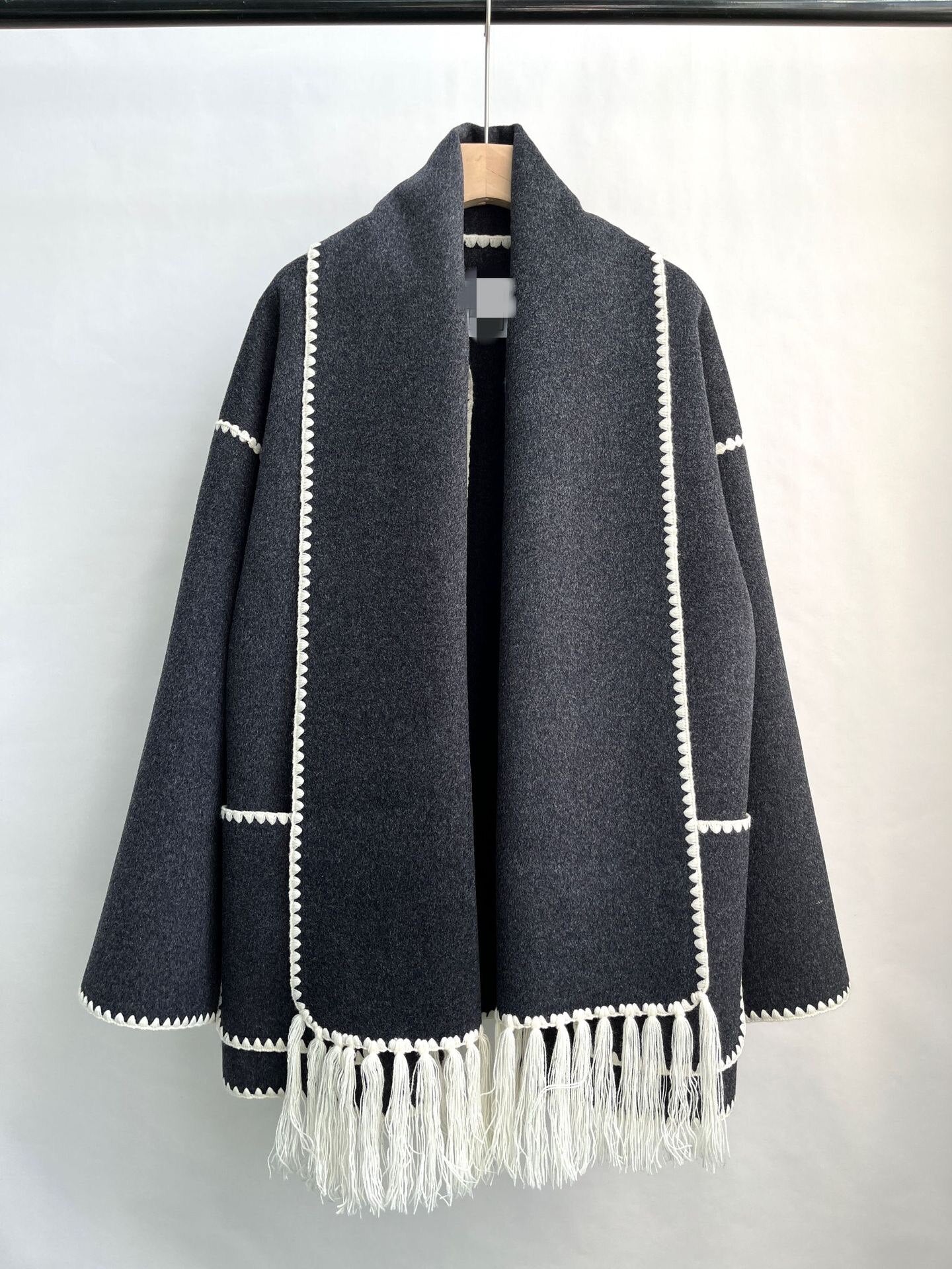 Women Coat Wool Polyester Single Breasted Oversize Casual Scarf Collar