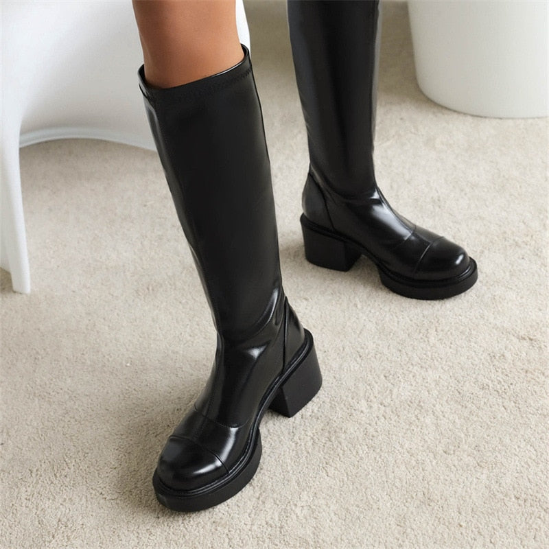 Elegant Platform Boots Women Shoes High Heels Simple Solid Color