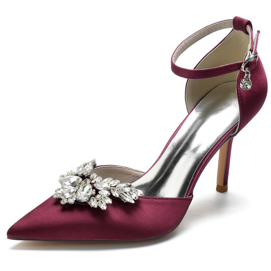 Thin Heels with Big Stone Crystals Bridal Wedding Pumps