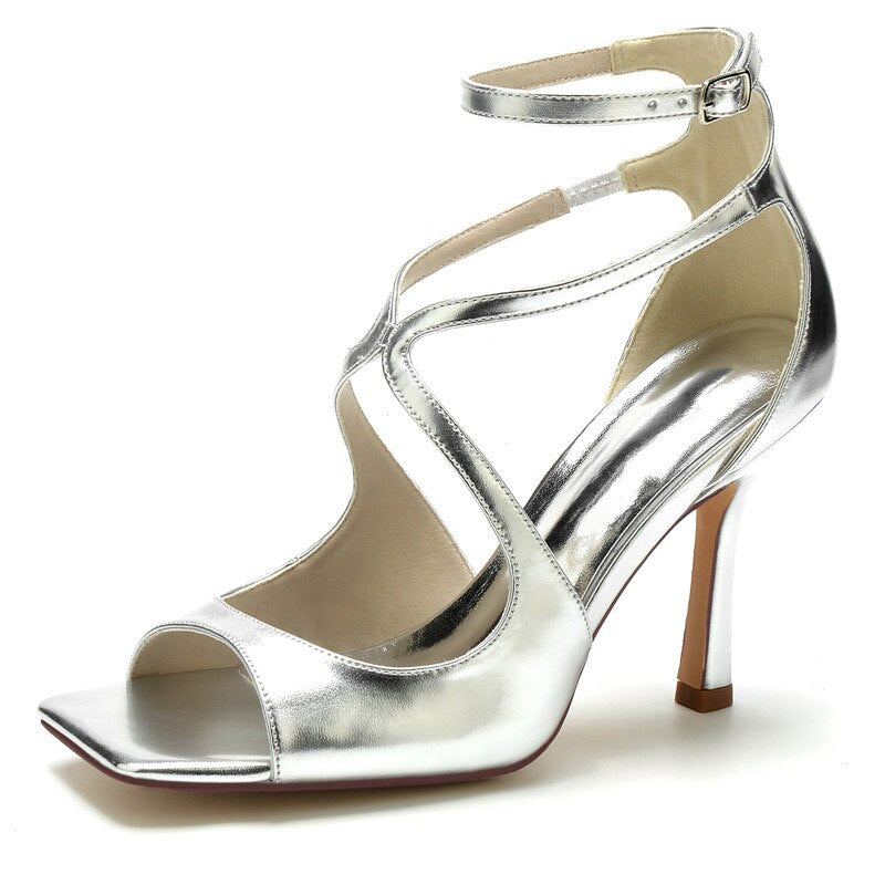 Patent Leather High Heels Wedding Sandals Square Toe