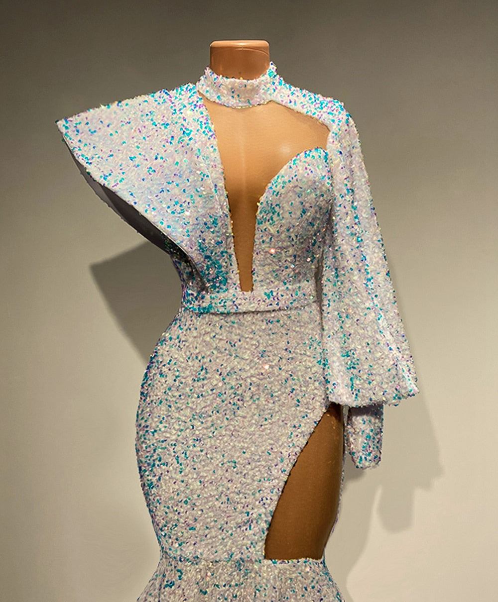 Mermaid Style White Sparkly Velvet Sequin Dresses – LiveTrendsX