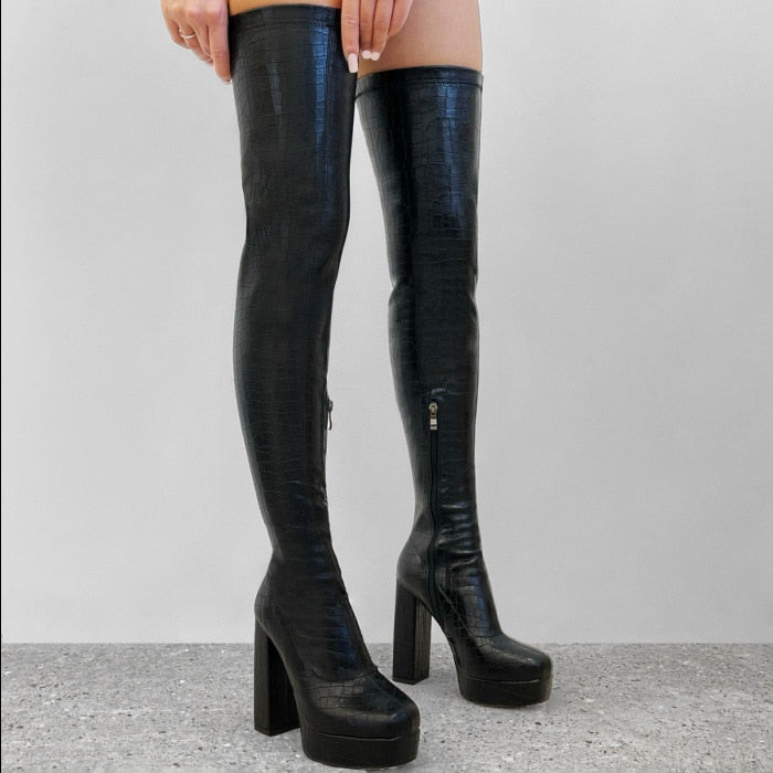 Thigh High Boots Winter Female Women Chunky Designer Shoes