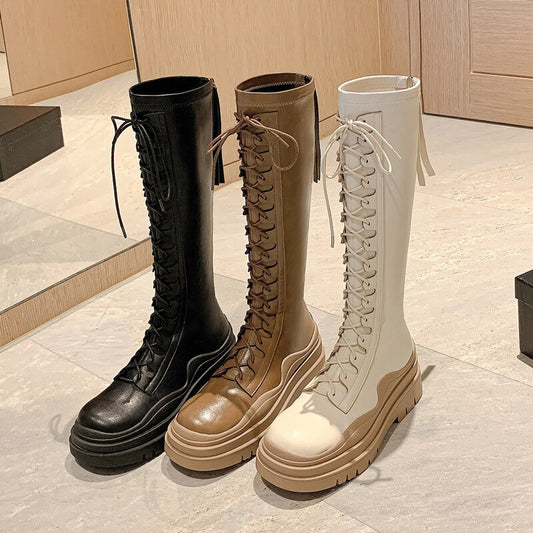 Women Elastic microfiber leather thick sole boots skinny boots