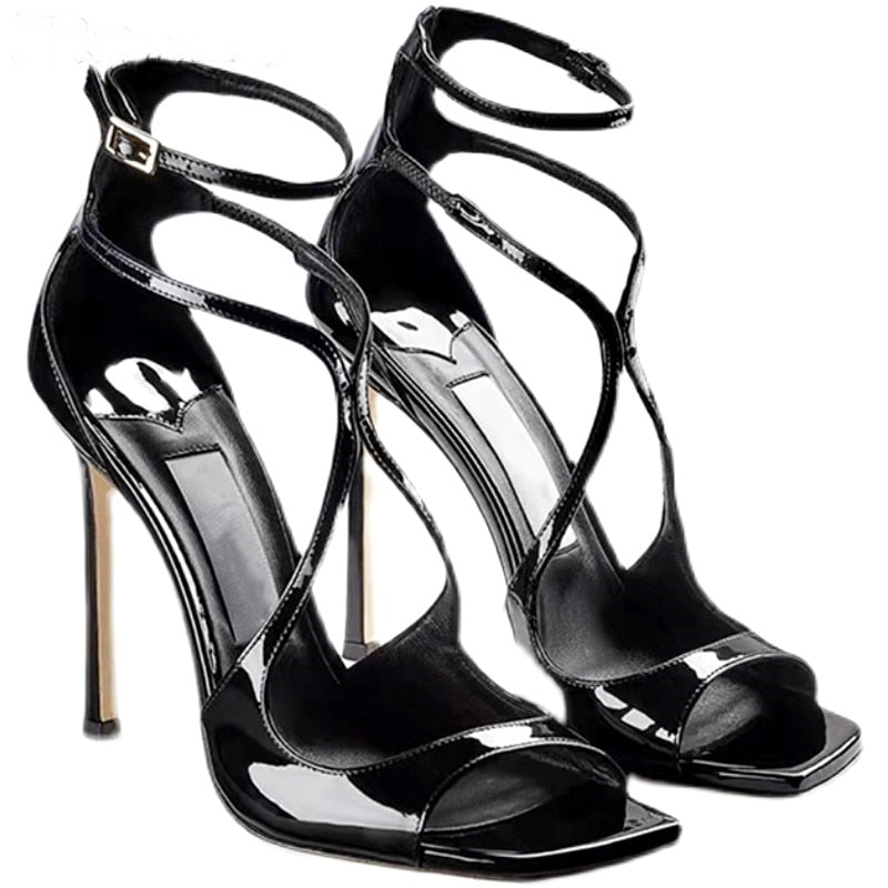 Women Satin  Leather Ankle Strap Sandals stiletto Heels