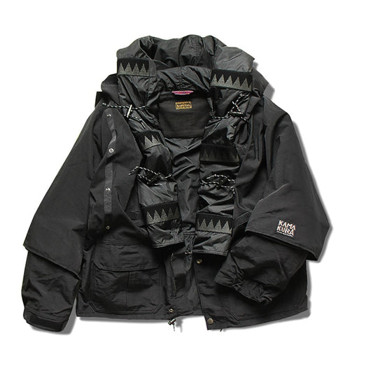Multifunctional Loose Men's Jacket Hooded Black Multi Pocket Coat