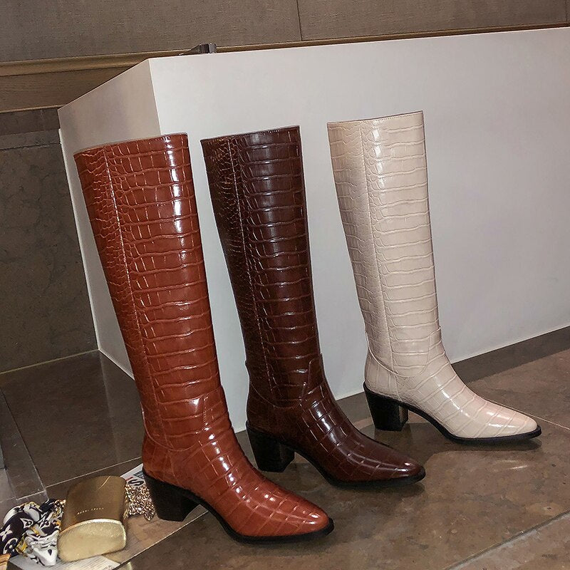 Women Microfiber upper pigskin lining insole serpentine modern boots