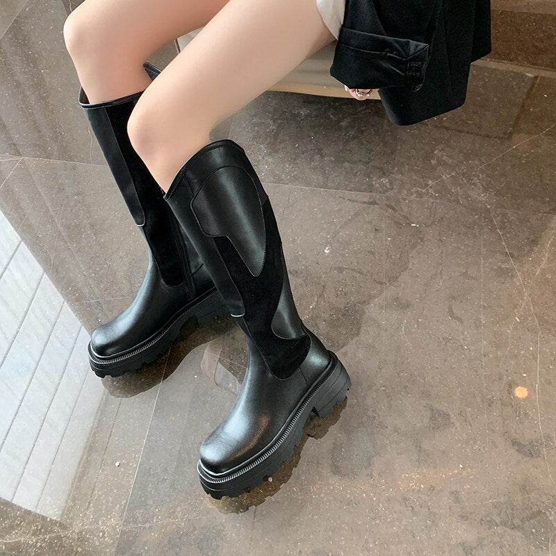 Women knee-high boots cowhide cow suede Knight boots