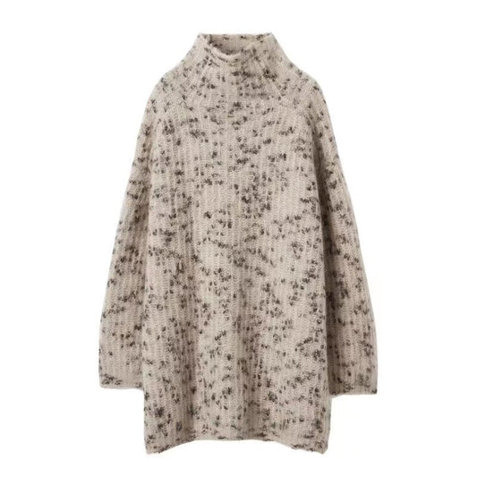 Women Pullover Mohair Blended Dot Turtle-Neck Casual Loose Sweater