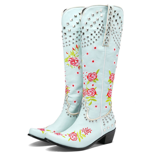 Retro Vintage Embroidery Women's Knee High Shoes