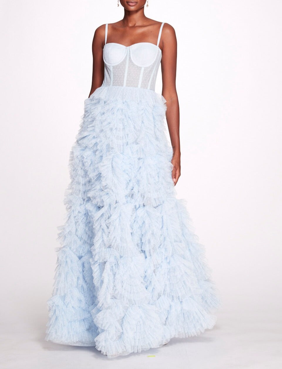 Layered Ruffles Tulle Ball Gown With Dot A-line Fluffy Prom Gown Elegant