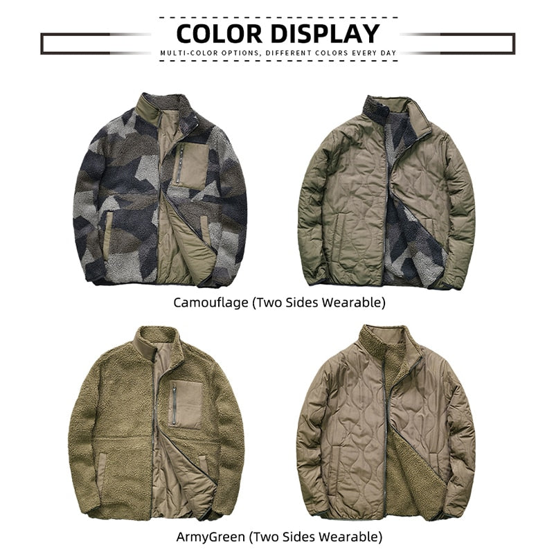 Men's Reversible Camouflage Thickened Cashmere Stand Collar Coat