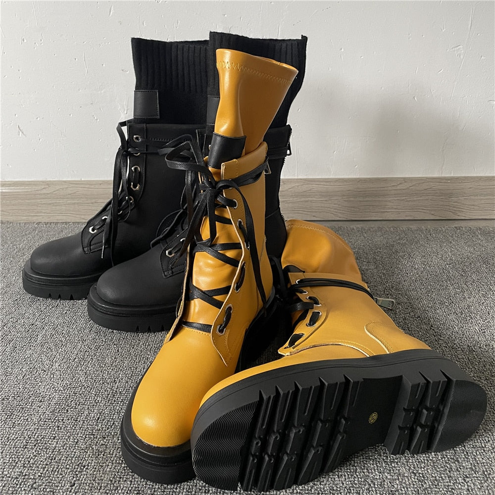 Women Shoes Big Size Platform Cowhide Thick-Soled Martin Boots