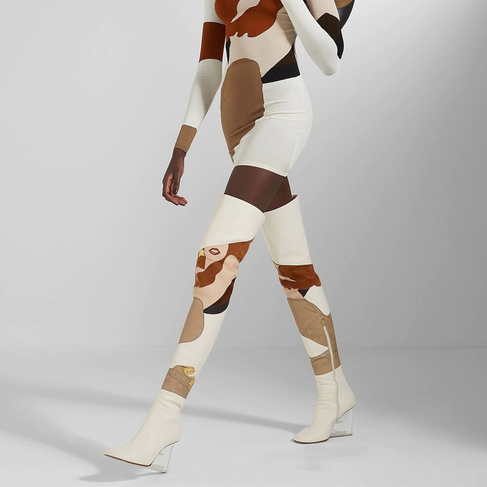 Women White Thigh High Over The Knee Boots