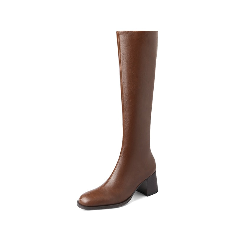 Autumn and winter Women knee-high Back zip chunky heel knight boots
