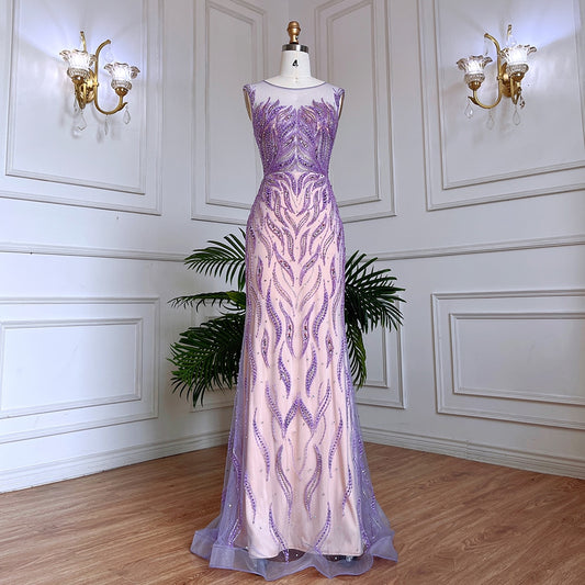 Lilac Mermaid Elegant Beaded Gowns For Women
