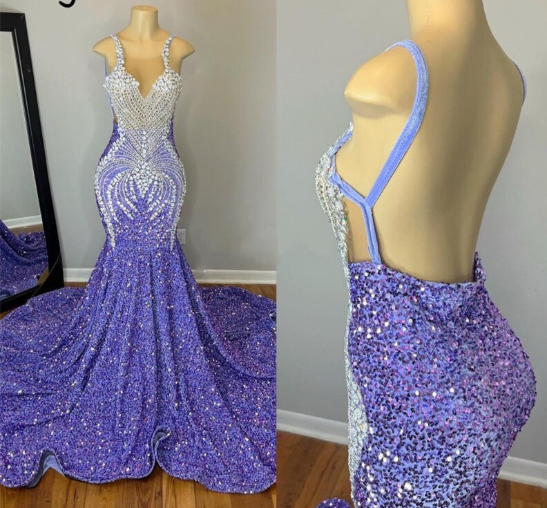 Sexy Lavender Mermaid Prom Dresses  Open Back