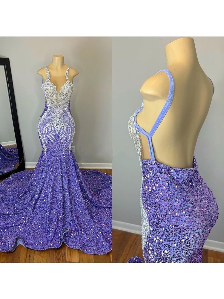 Sexy Lavender Mermaid Prom Dresses  Open Back