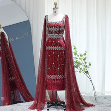 Load image into Gallery viewer, Bling Gray Mermaid Arabic Evening Dress with Cape
