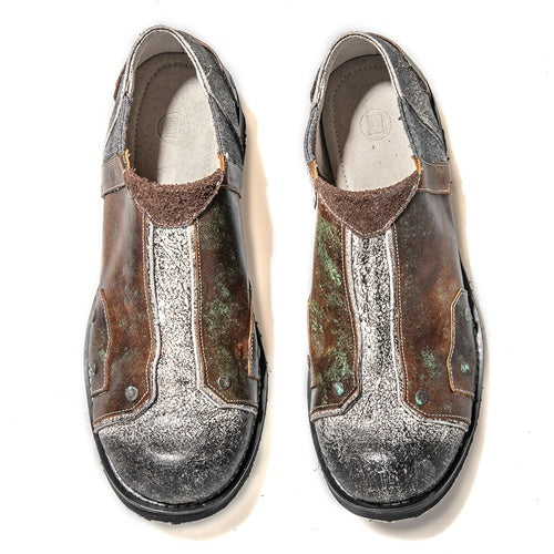 Slip-on handmade retro round toe men's and women's leather shoes