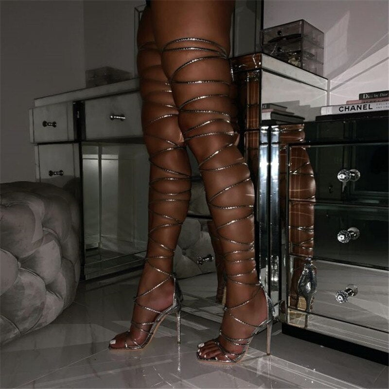 Women Gladiator Sandals Cut-Out Sexy High Heels Strip Shoes