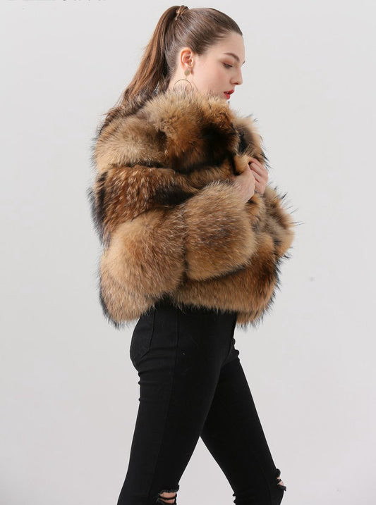 new arrival free shipping women winter real raccoon fur coat fluffy  hot sale wholesale fur dress - LiveTrendsX