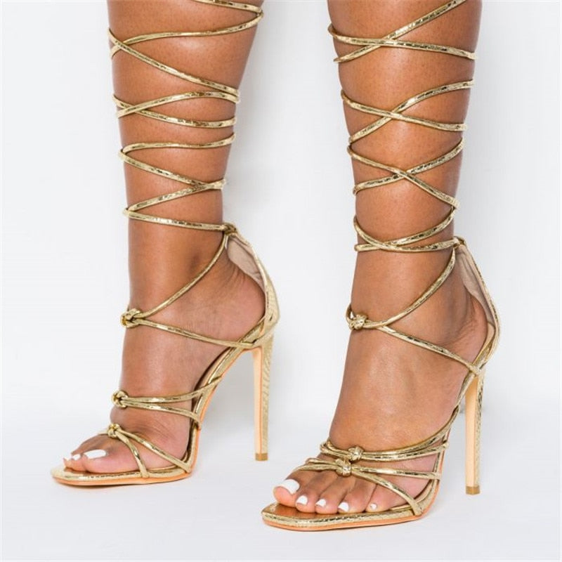 Women Gladiator Sandals Cut-Out Sexy High Heels Strip Shoes