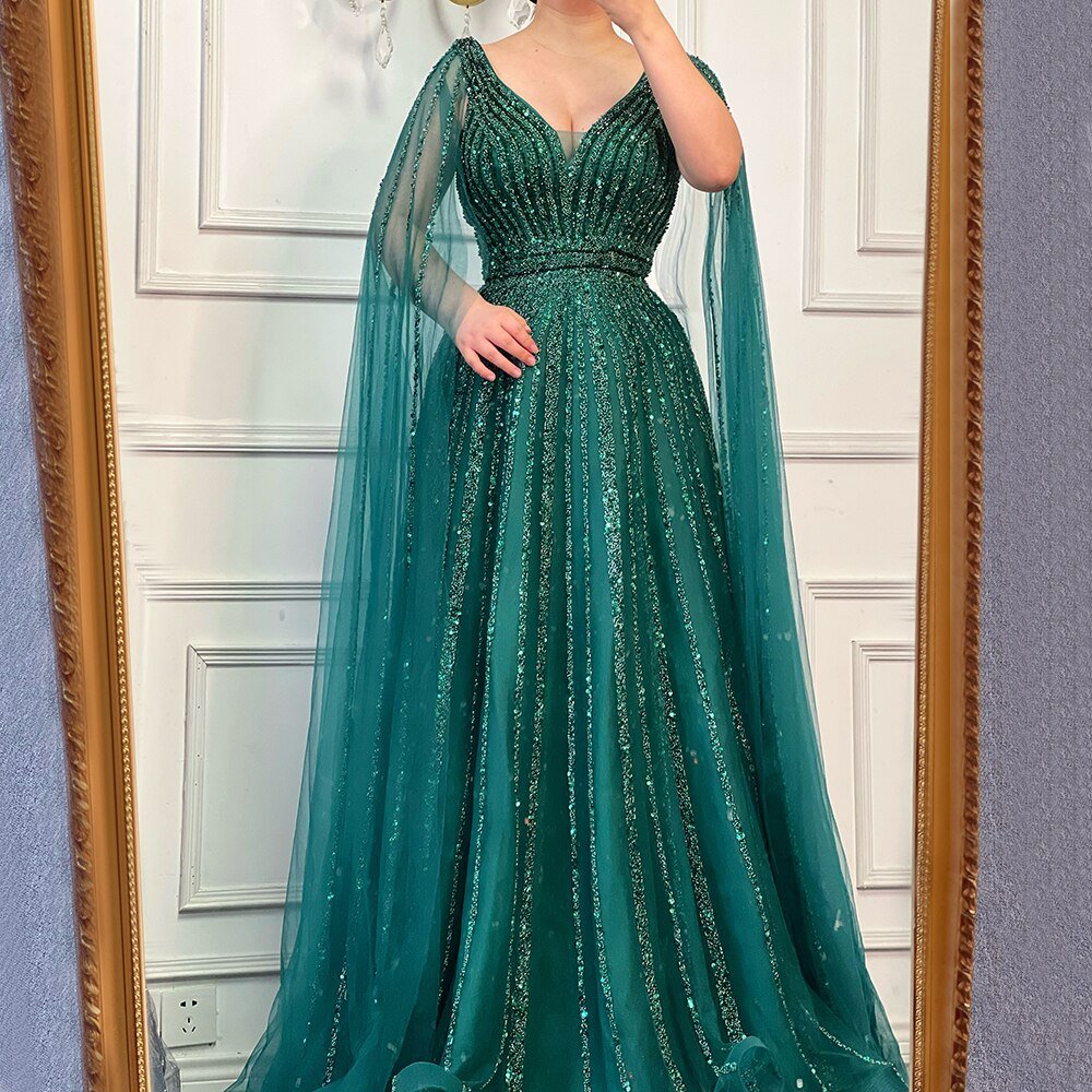 A - Line Beaded Sexy Evening Dresses Gowns For Party - LiveTrendsX
