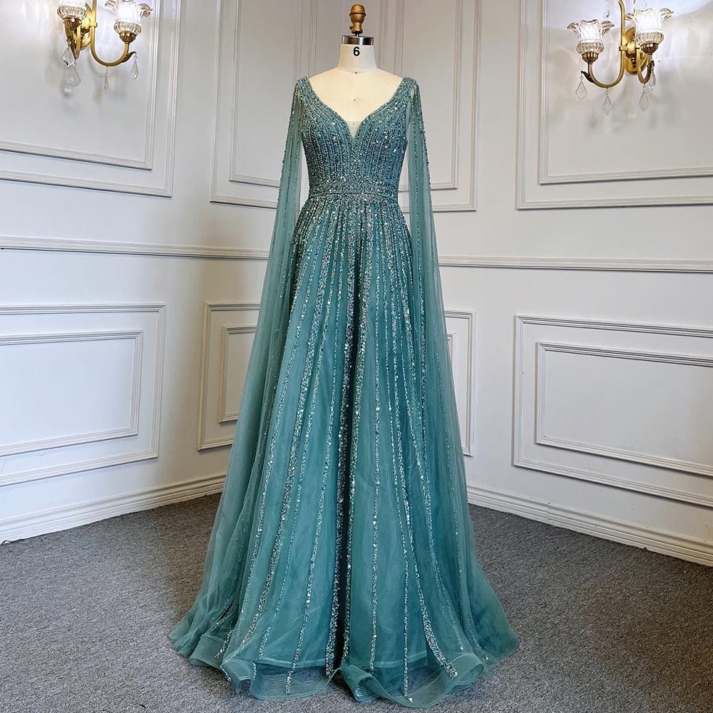 A - Line Beaded Sexy Evening Dresses Gowns For Party - LiveTrendsX