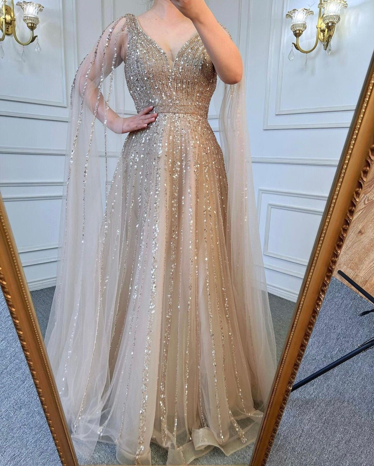 A - Line Beaded Sexy Evening Dresses Gowns For Party - LiveTrendsX