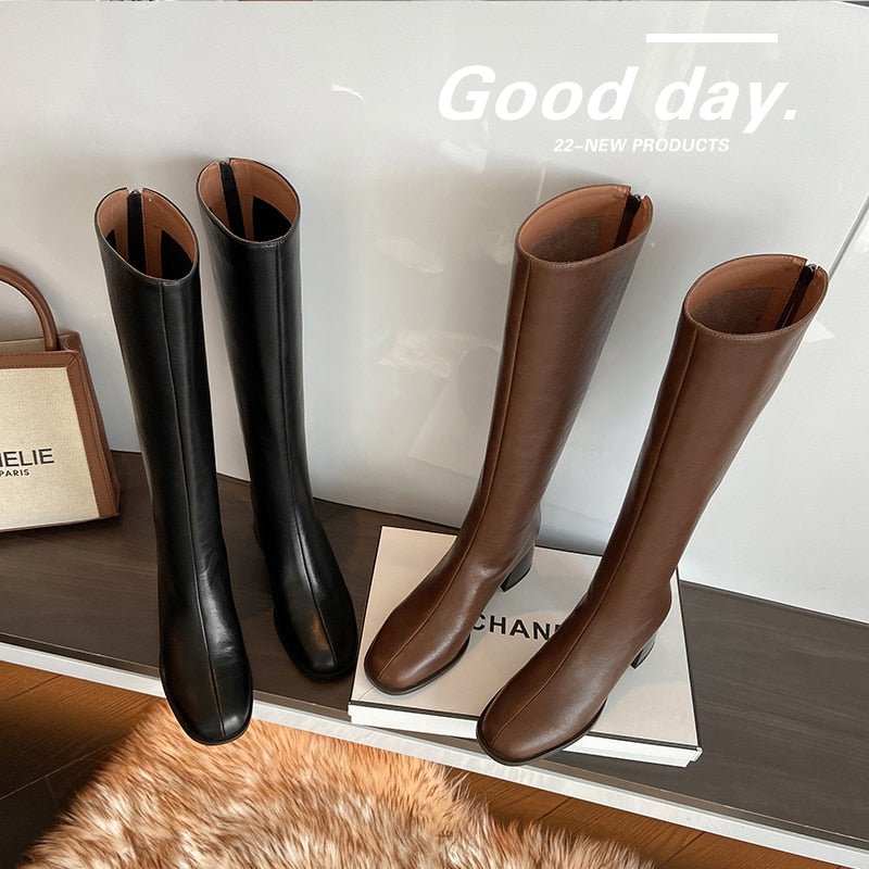 Autumn and winter Women knee - high Back zip chunky heel knight boots - LiveTrendsX