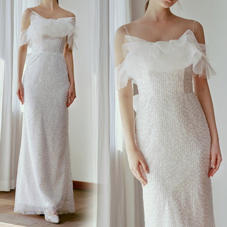 Beaded Lace Fabric Ruffle Wedding Dress - LiveTrendsX