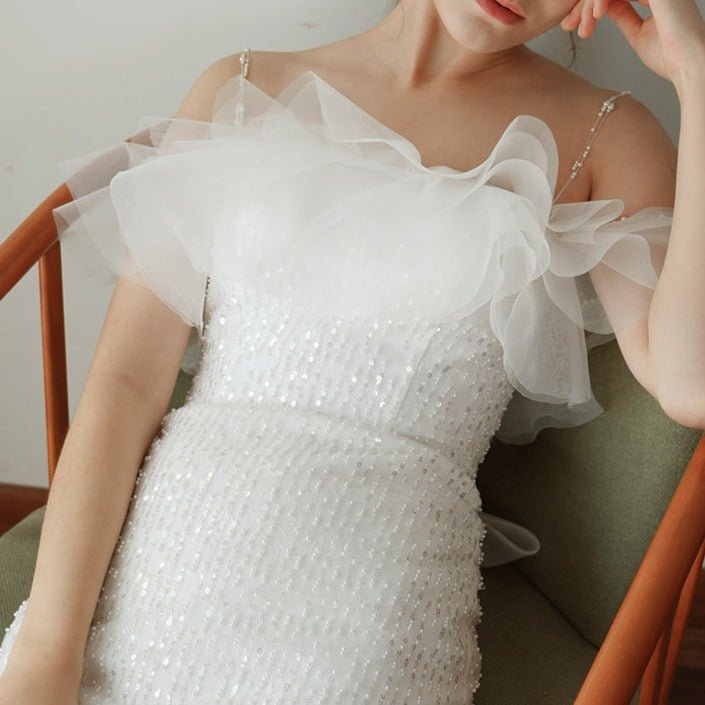 Beaded Lace Fabric Ruffle Wedding Dress - LiveTrendsX