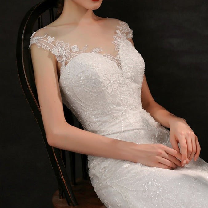 Beaded lace slim and simple fishtail light wedding dress - LiveTrendsX