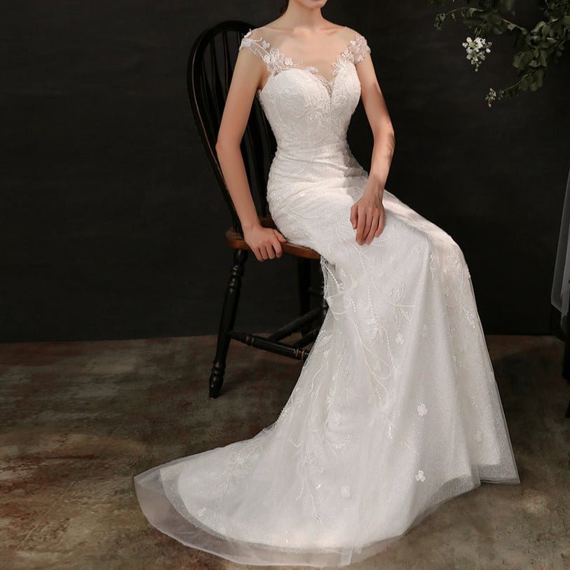Beaded lace slim and simple fishtail light wedding dress - LiveTrendsX
