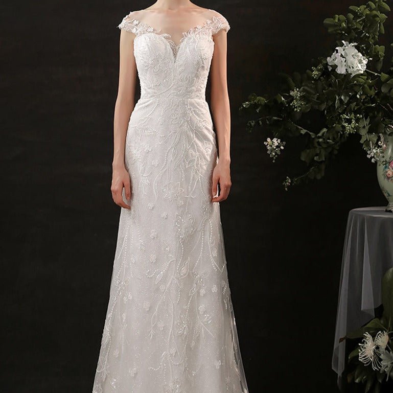 Beaded lace slim and simple fishtail light wedding dress - LiveTrendsX