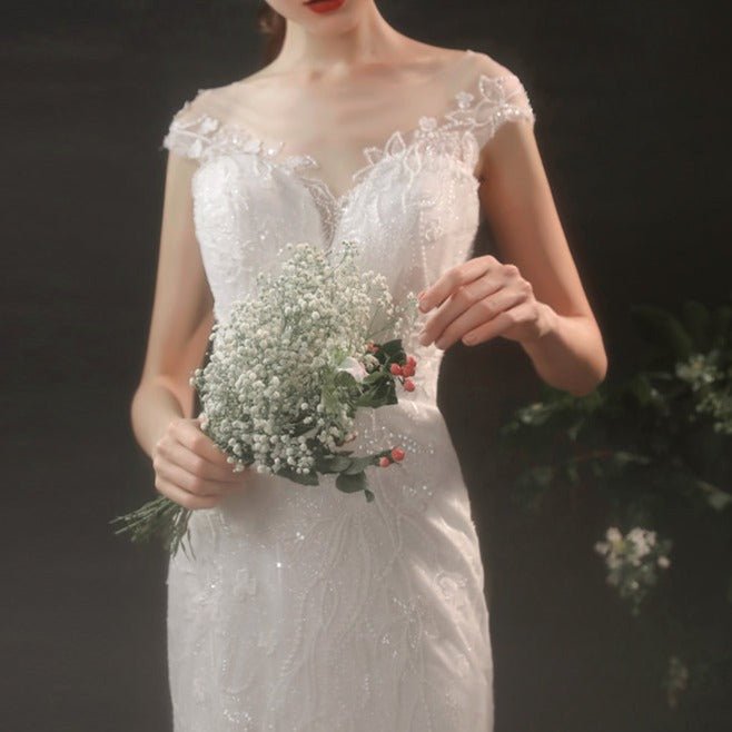 Beaded lace slim and simple fishtail light wedding dress - LiveTrendsX